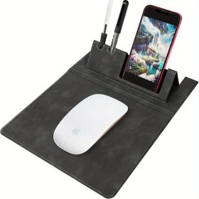 3-in-1 Multi-Functional Mouse Pad With Phone Holder, Ultra Smooth PU Leather Mouse Pad With Non-Slip Base (Color: Black)