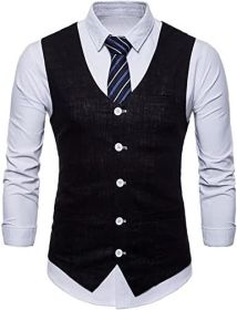 Men's V-neck Solid Color Single-breasted Suit Vests Candy Color Casual Slim Fit Vests (Color: BLACK-S)