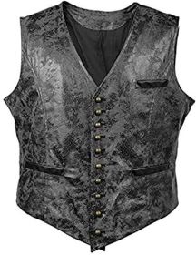 Men'S Vest With V-Neck Leather Single Breasted Weskits, Youth Fashion Trend, Personalized Casual Waistcoats (Color: BLACK-XL)