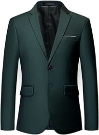 Men's Solid Color Casual Blazers Slim Fit Suit Collar Single Row Two Button Suit Jackets Groom Dress (Color: GREEN-XL)