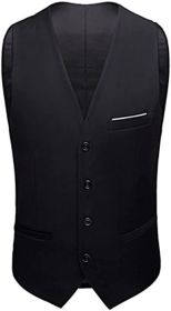 Mens Formal Suit Vest Business Formal Dress Waistcoat Vest with 3 Pockets for Suit or Tuxedo (Color: BLACK-L)