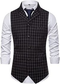 Mens Plaid Vests Single Row Five Buttons Slim Fit Clothes for Dinner, Ceremony (size: BROWN-XL)