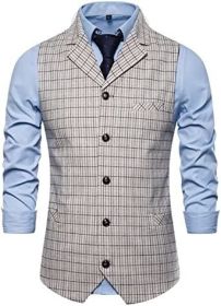 Mens Plaid Vests Single Row Five Buttons Slim Fit Clothes for Dinner, Ceremony (size: WHITE-S)