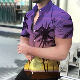 Summer Hot Sale Hawaiian Men's Shirt Purple Landscape 3D Digital Printing (Color: As shown, size: L)