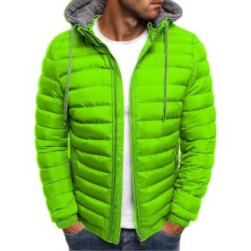 Winter New Men's Casual Cotton Jacket Youth Short Warm Hooded Cotton Jacket (Color: Green, size: XL)