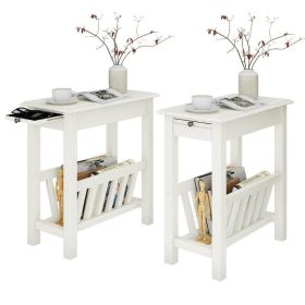 Living Room Bedroom Decor Mobile Sofa End Side Table 2 PCS (Color: White, Type: Side Table)